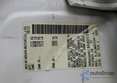 2012 Nissan Maxima S z USA, uszkodzony, nr VIN 1N4AA5AP4CC868053